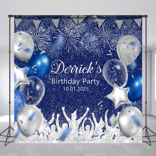 Lofaris Navy Blue Silver Balloon Custom Birthday Backdrop