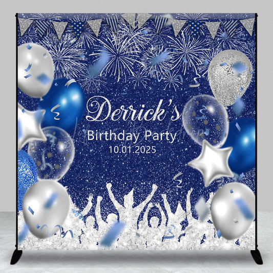 Lofaris Navy Blue Silver Balloon Custom Birthday Backdrop