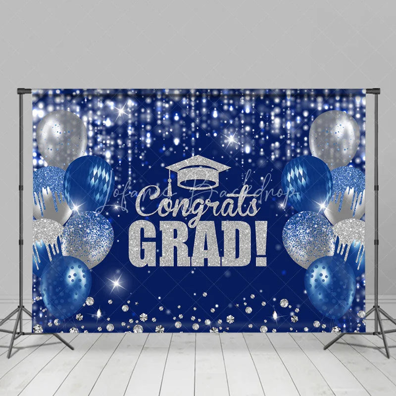 Lofaris Navy Blue Silver Glitter Congrat Grad Party Backdrop