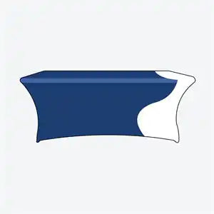 Navy blue stretch tablecloth with a white corner section.