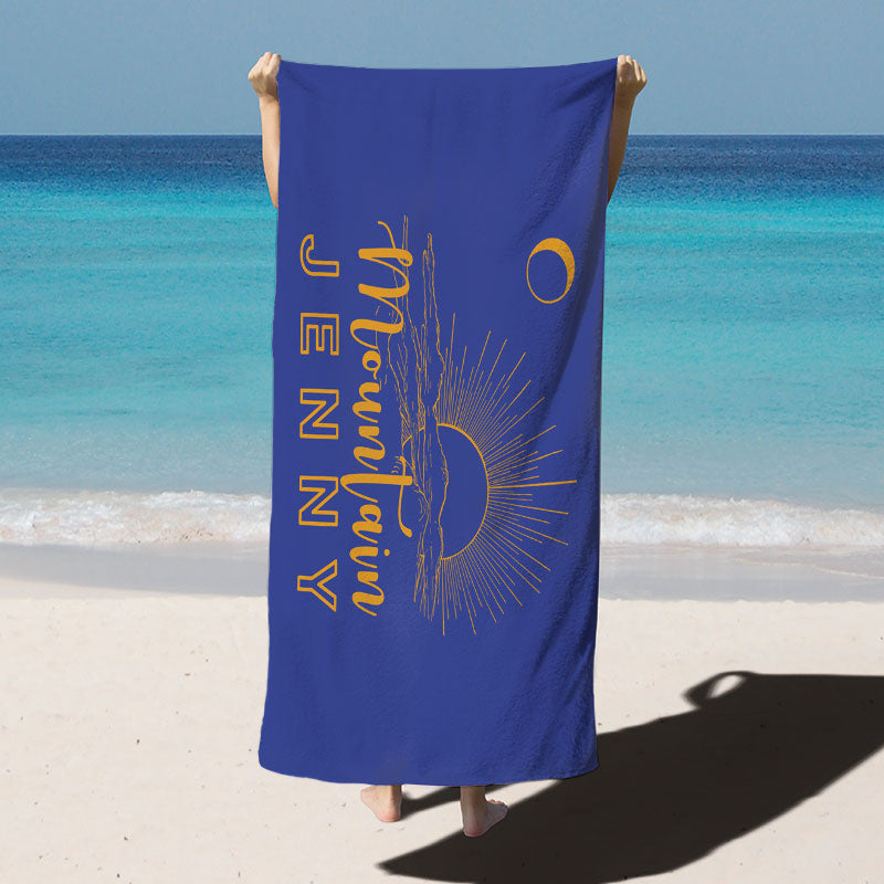 Lofaris Navy Blue Sunshine Custom Name Beach Towel