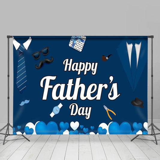 Lofaris Navy Blue Tie Suit Gifts Happy Fathers Day Backdrop