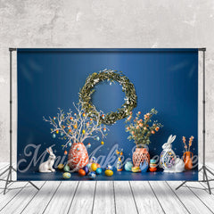 Lofaris Navy Blue Wreath Ceramic Jar Spring Easter Backdrop