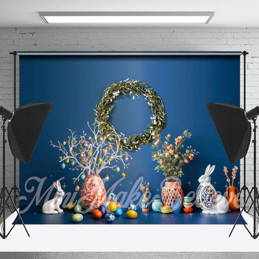 Lofaris Navy Blue Wreath Ceramic Jar Spring Easter Backdrop