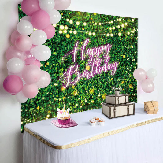 Lofaris Neon Glitter Light Green Leaves Birthday Backdrop