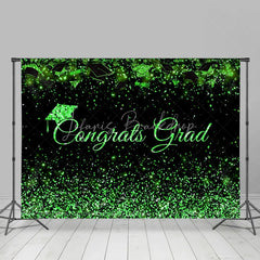 Lofaris Neon Green Glitter Black Congrats Grad Backdrop