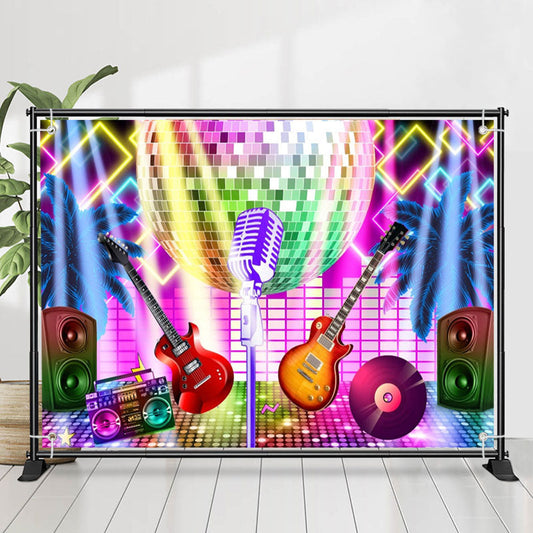 Lofaris Neon Light Ball Music Band Dance Party Backdrop