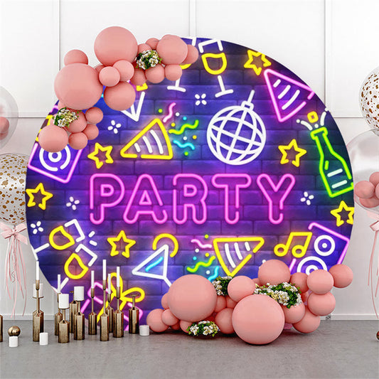 Lofaris Neon Light Brick Wall Circle Dance Party Backdrop