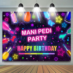 Lofaris Neon Stars Mani Pedi Party Happy Birthday Backdrop