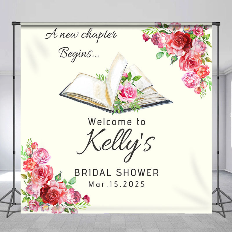 Lofaris New Chapter Begin Rose Custom Bridal Shower Backdrop