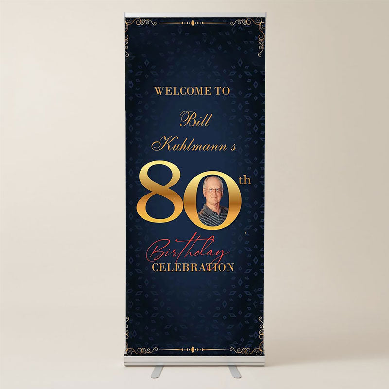 Lofaris Night Blue Gold Custom Birthday Retractable Banner