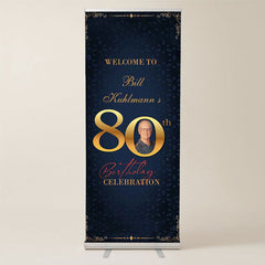 Lofaris Night Blue Gold Custom Birthday Retractable Banner