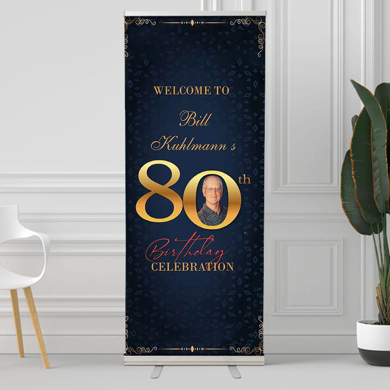 Lofaris Night Blue Gold Custom Birthday Retractable Banner