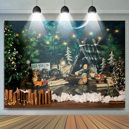 Lofaris Night Forest Lights Camping Theme Cake Smash Backdrop