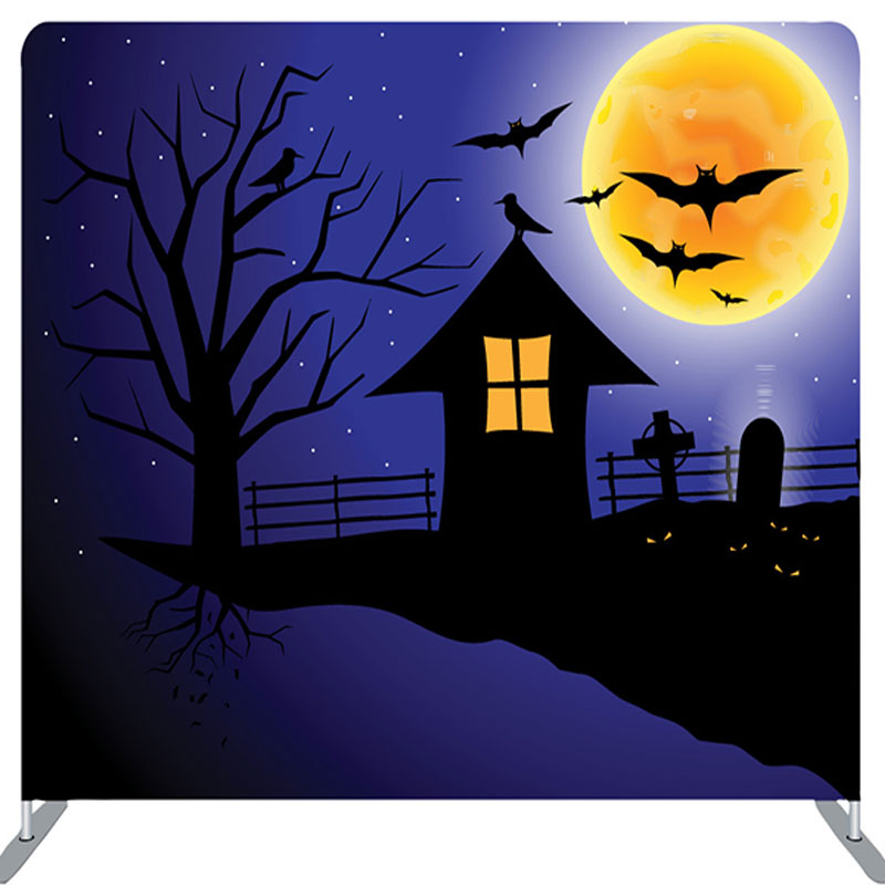 Lofaris Night Moon Cliff Bats Happy Halloween Party Backdrop