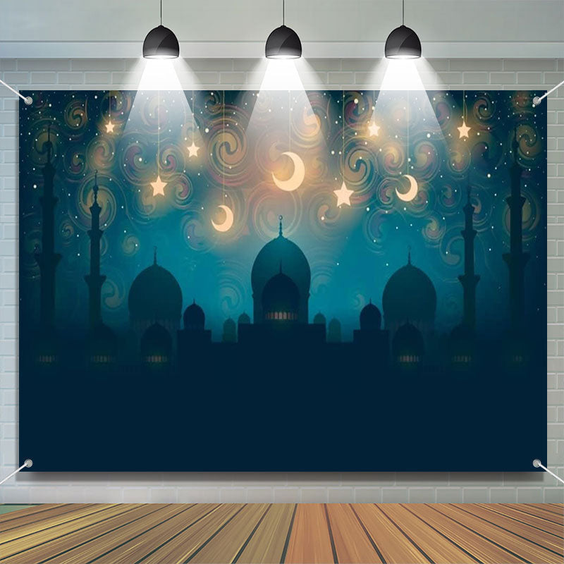 Lofaris Night Moon Stars Palace Shadow Eid Mubarak Backdrop