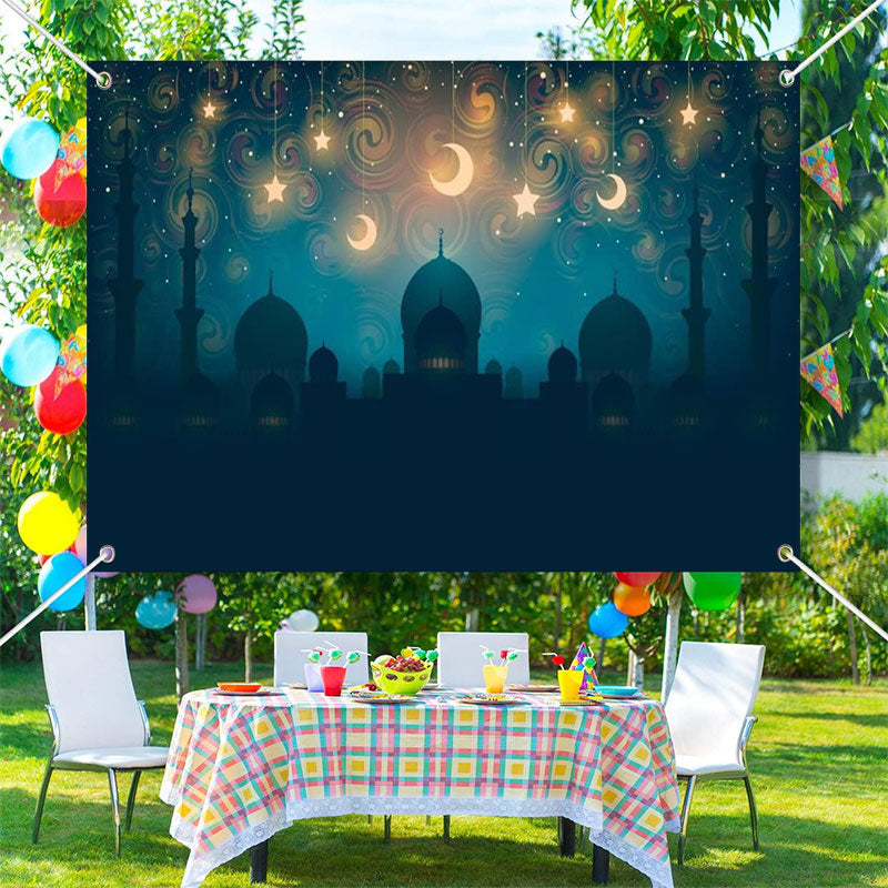 Lofaris Night Moon Stars Palace Shadow Eid Mubarak Backdrop