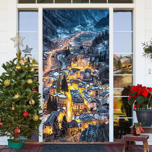 Lofaris Night Mountain Village Light Christmas Door Cover