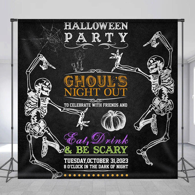 Lofaris Night Out Skeleton Custom Text Halloween Party Backdrop