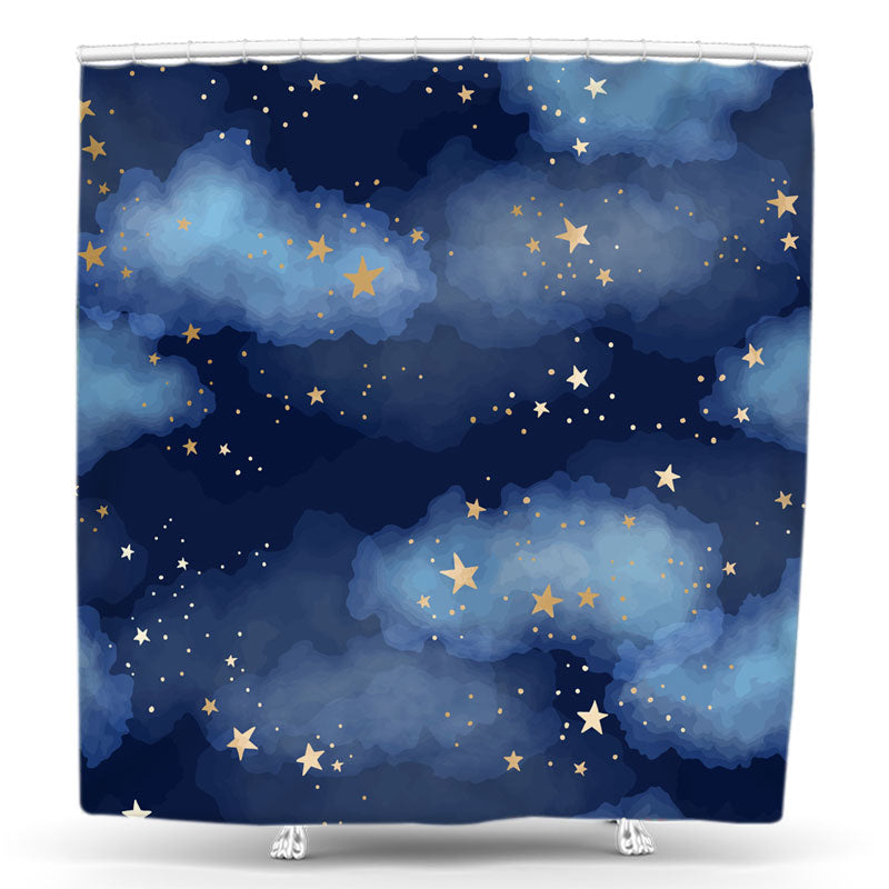 Lofaris Night Shining Stars Dark Blue Sky Cloud Shower Curtain