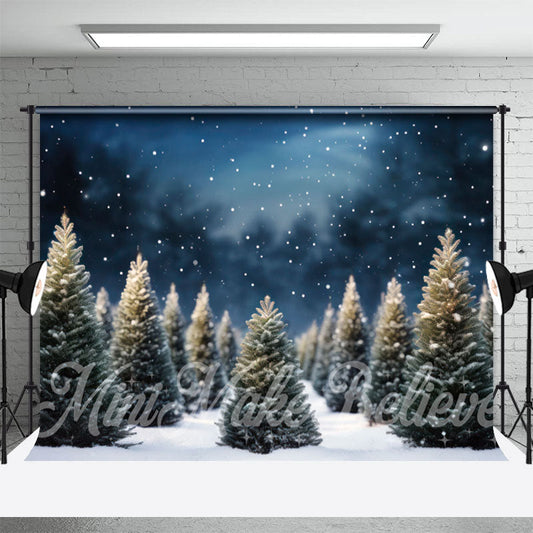 Lofaris Night Snowy Green Abies Forest Christmas Backdrop