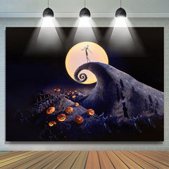 Lofaris Nightmare Mountain Moon Halloween Pumpkin Backdrop