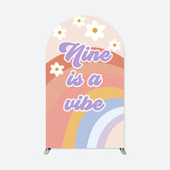 Lofaris Nine Is A Vibe Groovy Rainbow Birthday Arch Backdrop