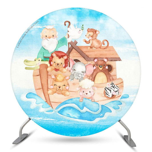 Lofaris Noah Ark Cute Animals Blue Sea Birthday Backdrop Kit