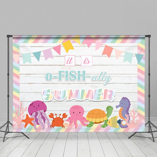 Lofaris O Fish Ally Summer Undersea Animals Wooden Backdrop