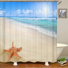 Lofaris Ocean Beach Wavaes Cute Starfish Shower Curtain