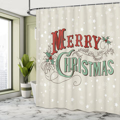 Lofaris Off White Simple Merry Christmas Shower Curtain