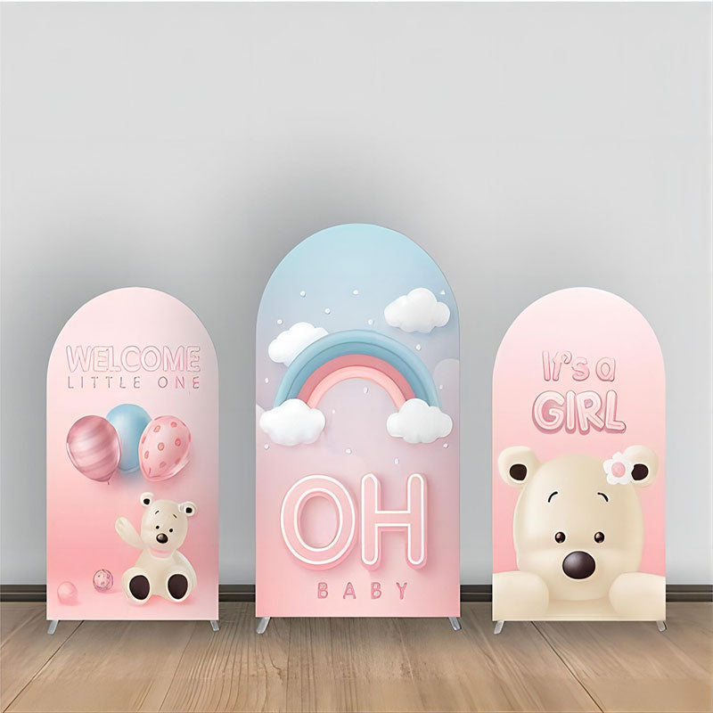 Lofaris Oh Baby Bear Rainbow Balloon Girl Arch Backdrop Kit