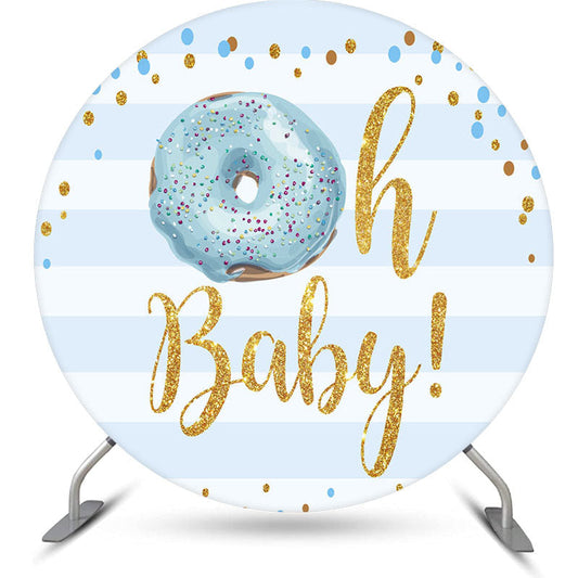 Lofaris Oh Baby Donut Stripe Round Gender Reveal Backdrop