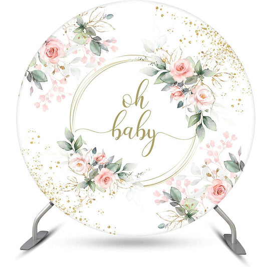 Lofaris Oh Baby Floral Greenery Round Gender Reveal Backdrop