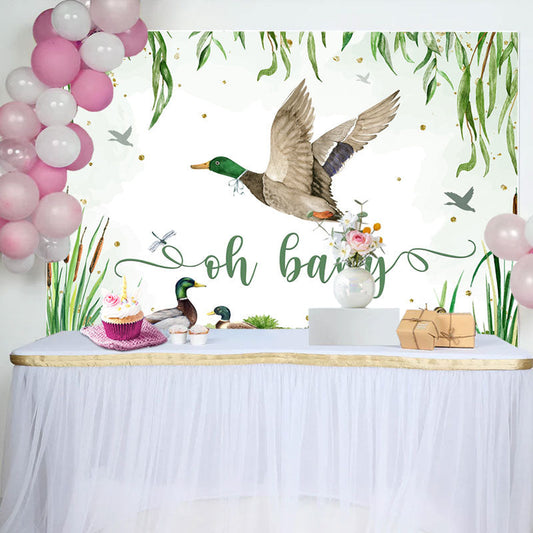 Lofaris Oh Baby Green Leaves Duck Gender Reveal Backdrop