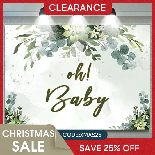 Lofaris (Ship In 24HR) Oh Baby Green Leaf Watercolor Gender Reveal Backdrop