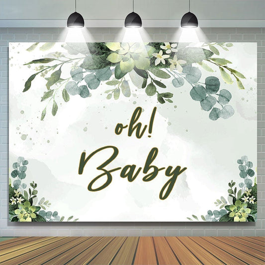 (Ship In 24HR) Oh Baby Green Leaf Watercolor Gender Reveal Backdrop