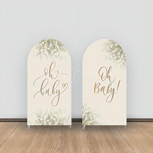 Lofaris Oh Baby Khaki Green Leaves Shower Arch Backdrop