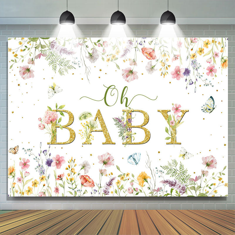 Lofaris Oh Baby Spring Floral White Gender Reveal Backdrop