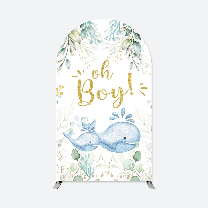 Lofaris Oh Baby Whale Greenery Double Sided Arch Backdrop