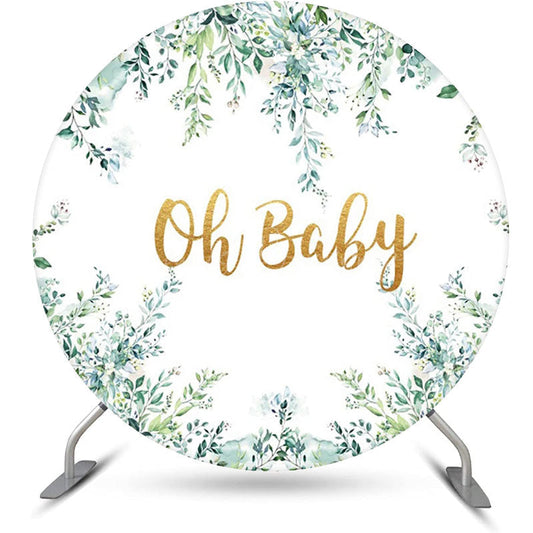 Lofaris Oh Baby White Greenery Round Gender Reveal Backdrop