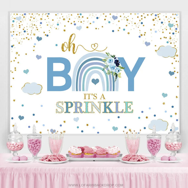 Lofaris Oh Boy Blue Heart And Cloud Baby Shower Backdrop