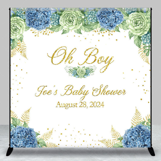 Lofaris Oh Boy White Blue Floral Custom Baby Shower Backdrop