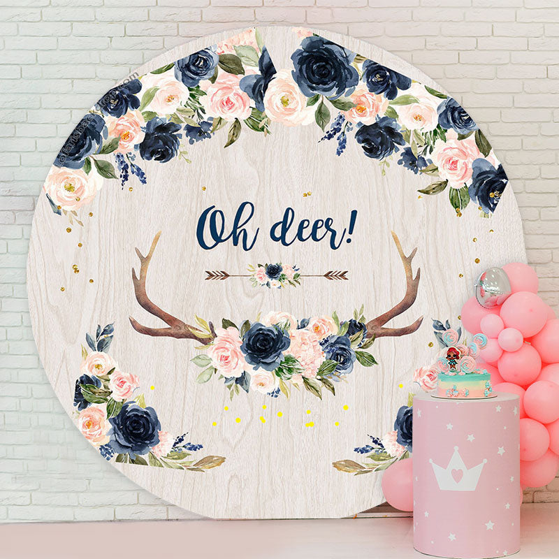 Lofaris Oh Deer Flowers Antler Round Baby Shower Backdrop