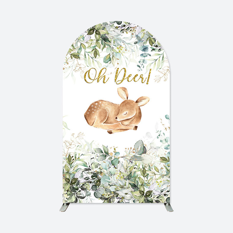 Lofaris Oh Deer Greenery Baby Shower Double Sided Arch Backdrop