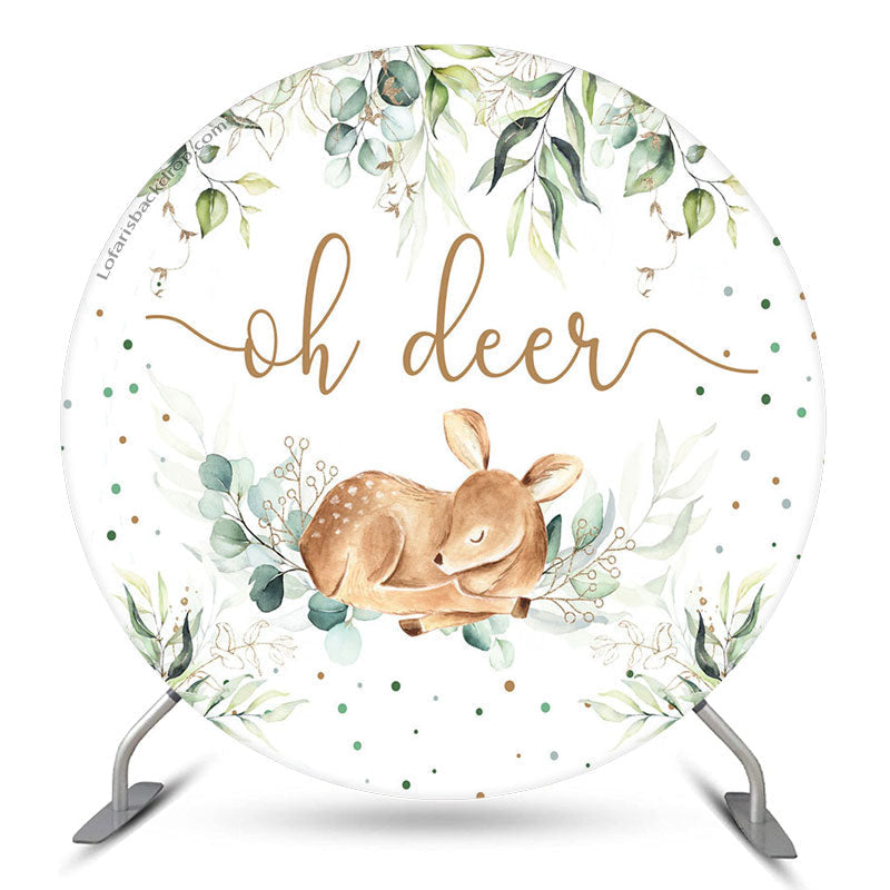 Lofaris Oh Deer Wild Leaves Round Baby Shower Backdrop