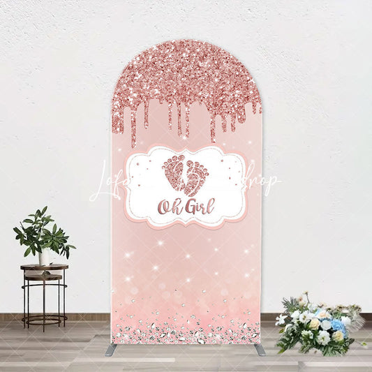 Lofaris Oh Girl Rose Gold Glitter Arch Baby Shower Backdrop