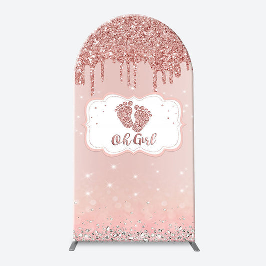 Lofaris Oh Girl Rose Gold Glitter Arch Baby Shower Backdrop