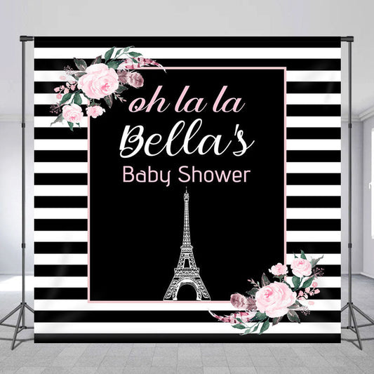 Lofaris Floral Towel Black Stripe Custom Birthday Backdrop