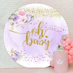 Lofaris Oh Purple Floral Glitter Baby Shower Round Backdrop